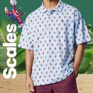 Scales Gear Golf Polo UPF 50+ Clubhouse Collection Loaster Print Beach Shirt L